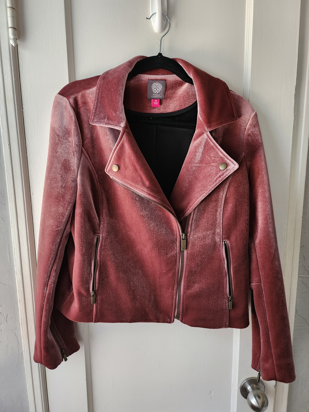 Vince Camuto Dusty Rose Velvet Moto Jacket